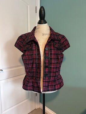 NWT Vintage 80s Russell Kemp NY Clueless preppy Pink/black plaid button vest XL
